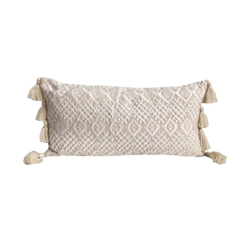 housse coussin brodée boho chic motif floral géométrique polyester 30x60cm decoration maison