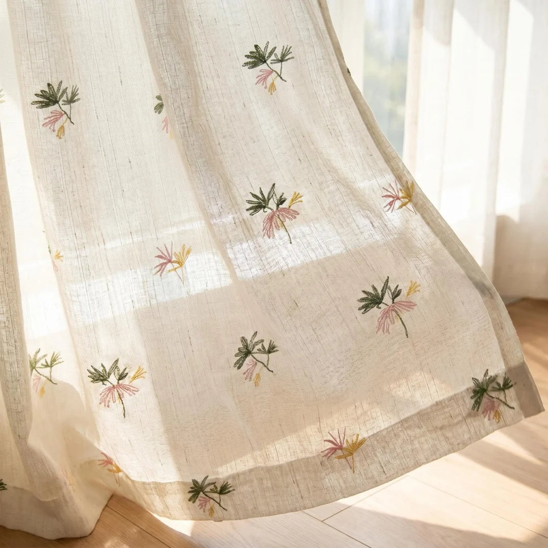 rideau fleur brodées blanc translucide classique fenêtre maison