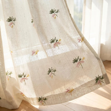 rideau fleur brodées blanc translucide classique fenêtre maison
