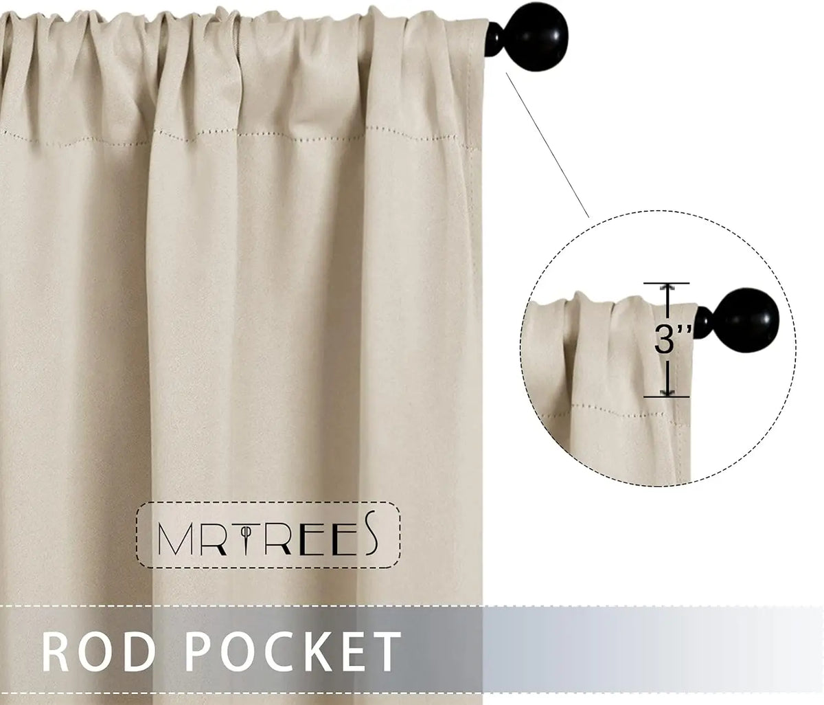 rideau moderne polyester uni beige clair opacité anneaux noirs lot grande taille cuisine