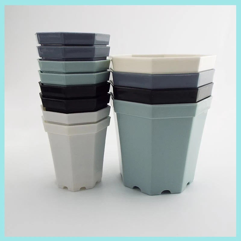 pots fleurs modernes hexagonaux plastique blanc noir gris bleu
