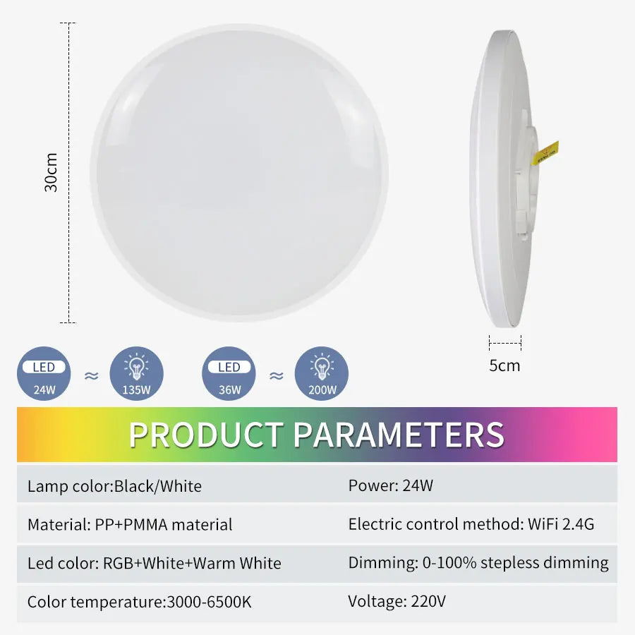 plafonnier led noir blanc moderne minimaliste télécommande wifi rgb adaptable chambre cuisine