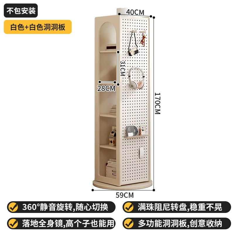 meuble rangement rotatif moderne perforé bois beige clair.storage bibliothèque accessoires livres