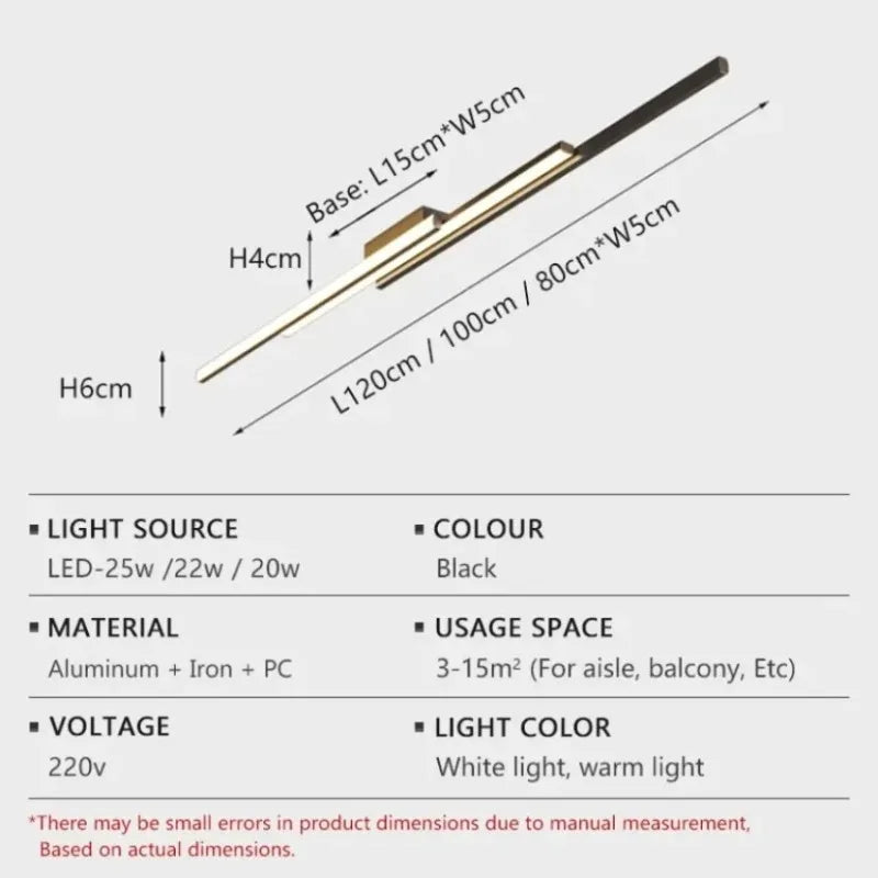 lampe murale moderne noir led dimmable télécommande minimaliste éclairage quotidien 120cm 100cm 80cm