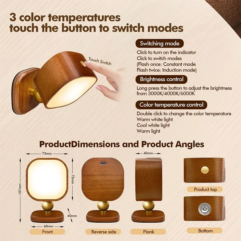 lampes murales modernes bois abat jour blanc éclairage chambre salon veilleuse tactile rechargeable minimaliste