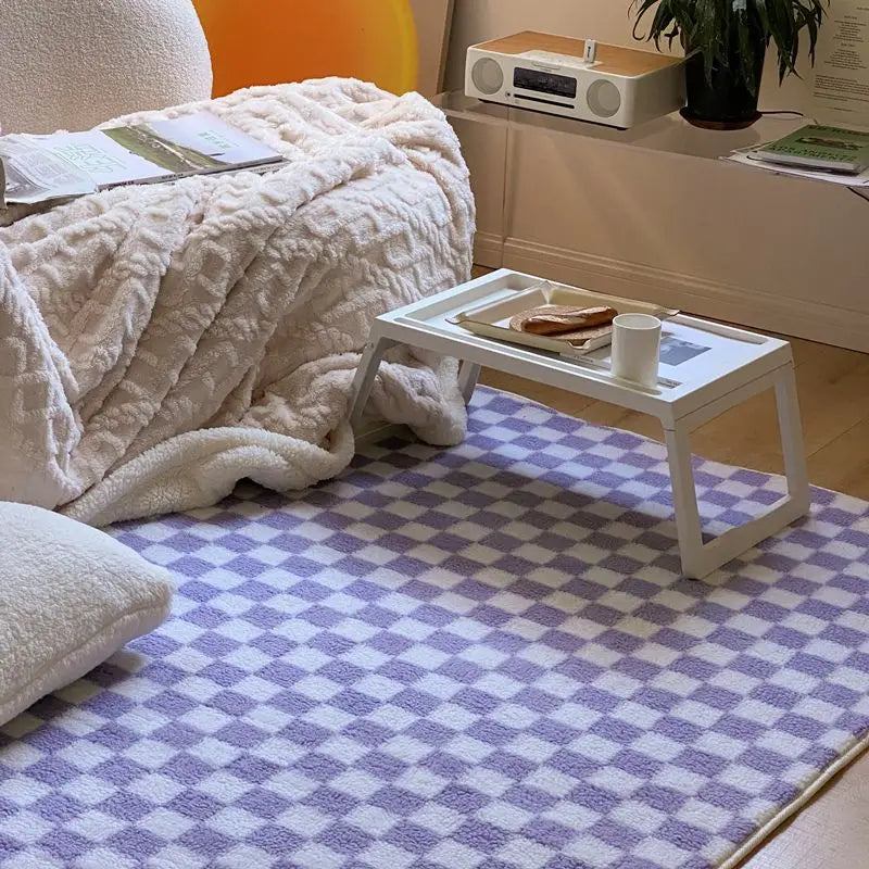 tapis feutré polyester imperméable carreaux géométriques noir blanc extérieur intérieur