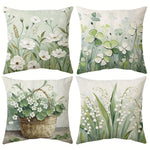 taies d'oreiller fleur motif floral printemps couleur vert blanc rustique naturel décoration intérieure coussins
