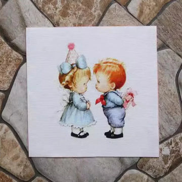 toile d'art illustration vintage personnages colorés tissu coton texturé doux enfant multicolore blanc