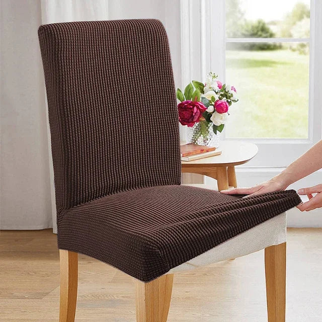 housse chaise marron foncé jacquard moderne élasthanne polyester extensible maison salon mariage