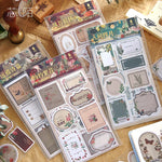 étiquettes autocollantes vintage fleurs papillons motifs géométriques beige marron vert rose noir blanc