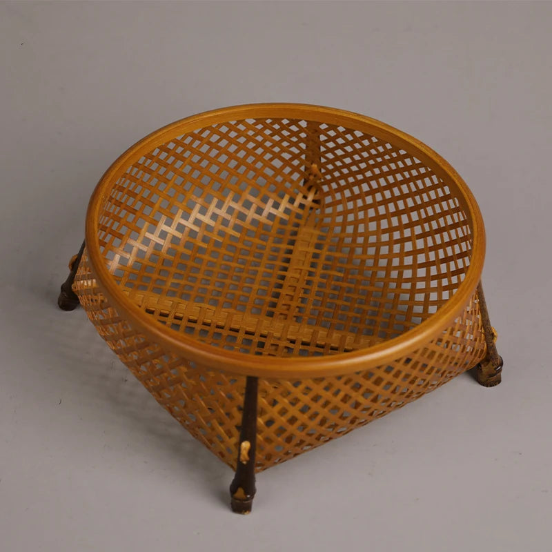 panier rond tressé marron clair fruits rangement cuisine traditionnel artisanal chambre thé semi transparent