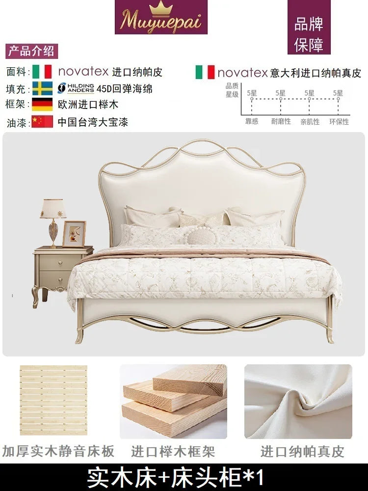 lit double cadre bois blanc détails dorés classique luxe chambre moderne meuble maison