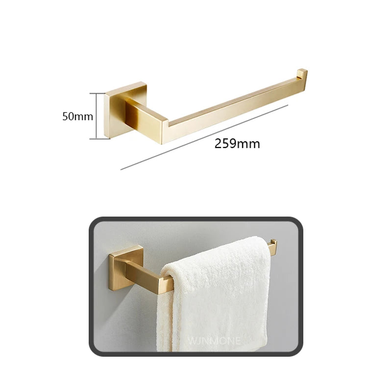 accessoires salle bain ensemble porte serviettes moderne finition dorée métal alliage aluminium fixations murales