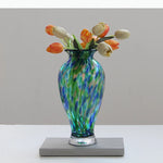 vase translucide motifs bulles couleur bleu vert tulipes décoration table artisanal moderne