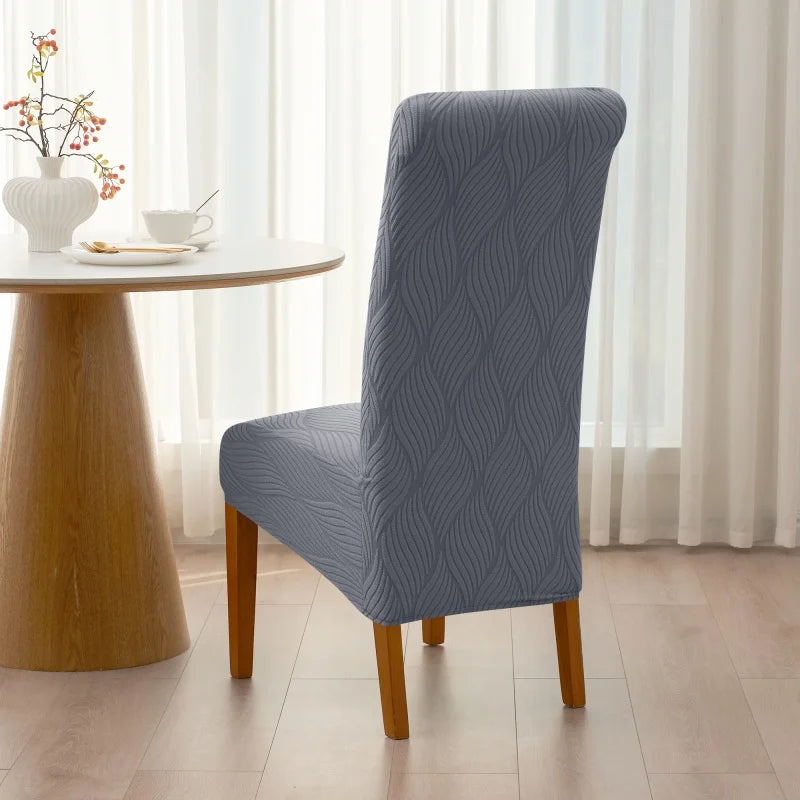 housse chaise extensible grise rayures diagonales élastique moderne salle manger maison