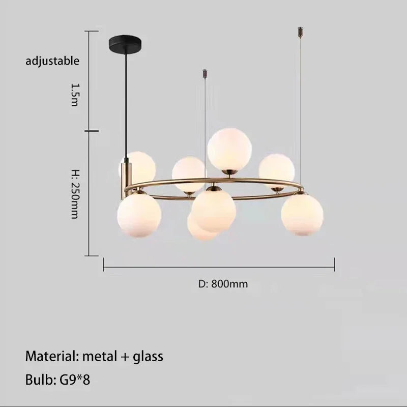suspension luminaire moderne sphères verre translucides anneau métal doré salon chambre scandinave