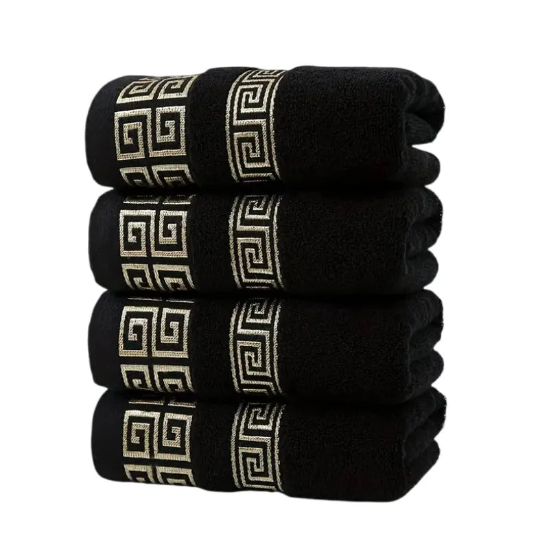 serviettes bain coton brodées géométriques noir bleu marine vert gris marron blanc halloween qualité