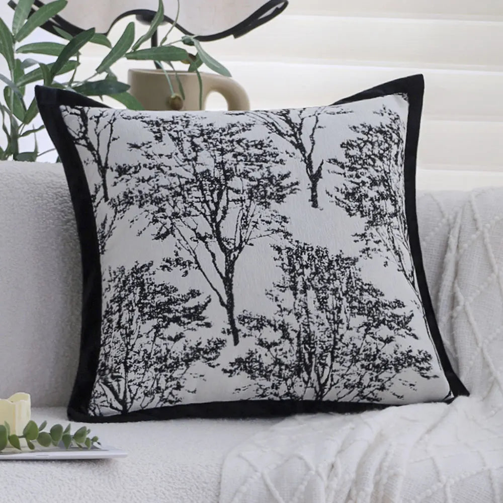coussin housse chenille motif arbre moderne beige gris 45x45cm sofa lit chambre