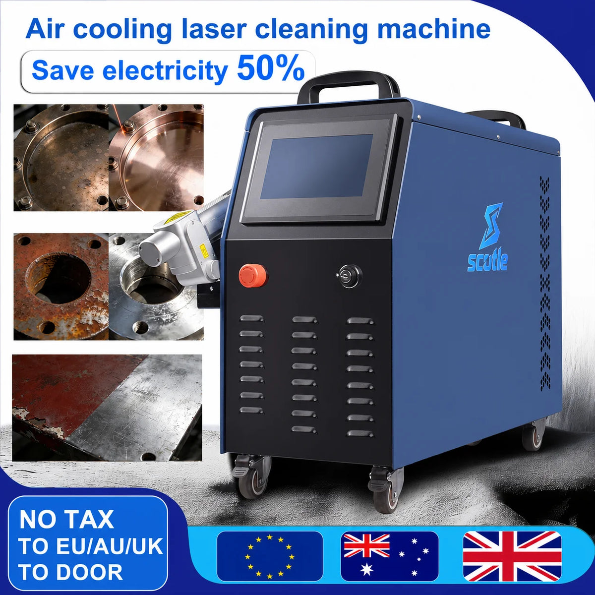 machine laser nettoyage rouille peinture oxyde portable écran tactile lance pistolet câble gris certification