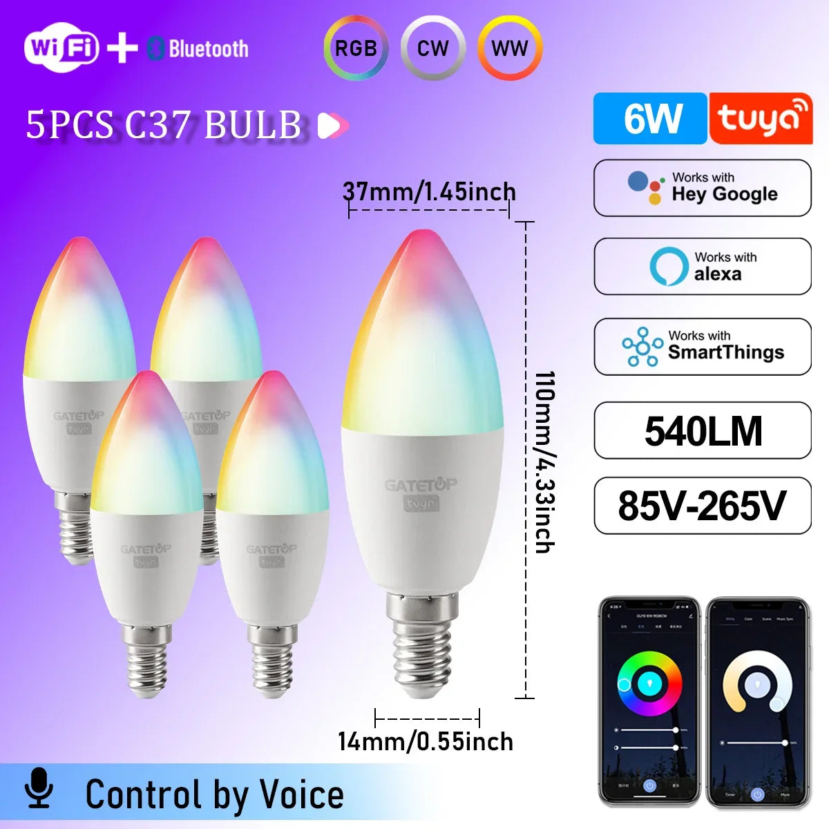 ampoule led intelligente e14 blanc multicolore effet flamme transparent moderne 2700k 6500k wifi alexa