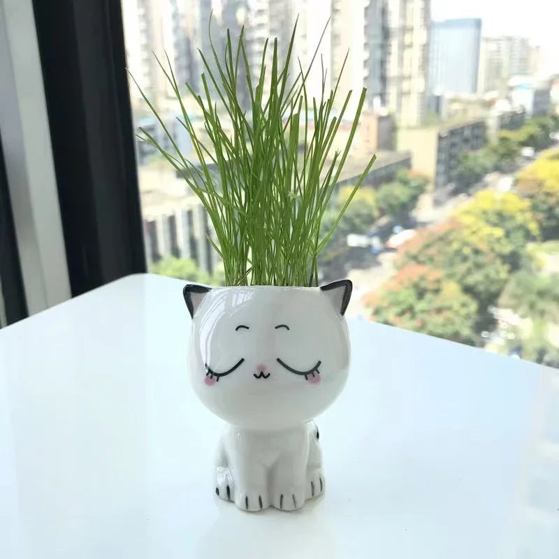 vase céramique glacé cartoon chat sourire plante décoration diy blanc erotique