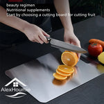 planche découper acier inoxydable rectangle moderne lisse clips argente sale