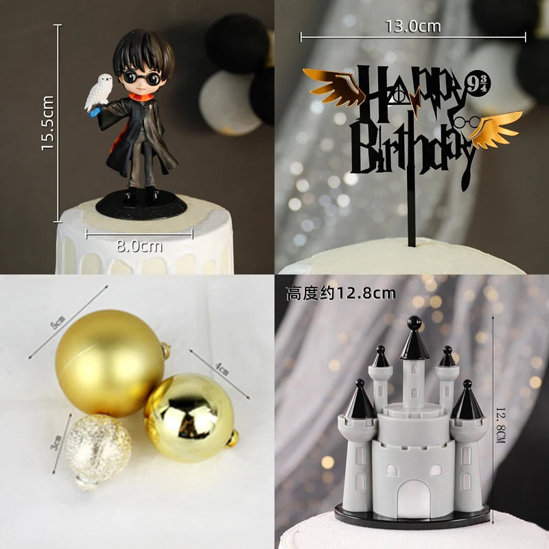 décoration anniversaire enfant figurines stylysées happy birthday transparentes chapeaux lunettes cartoony