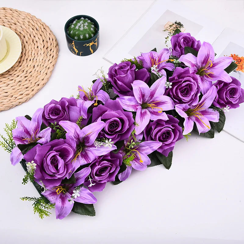 décoration intérieure bouquet artificiel fleurs lys roses moderne clips métalliques bleu rose violet vert