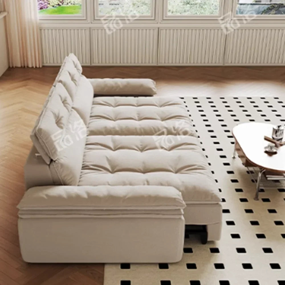 canapé moderne tissus composites beige motif palmiers fixations coussins dimension 280cm