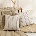 housses coussin rayées polyester non toxique respectueux environnement rustique beige clair fixations