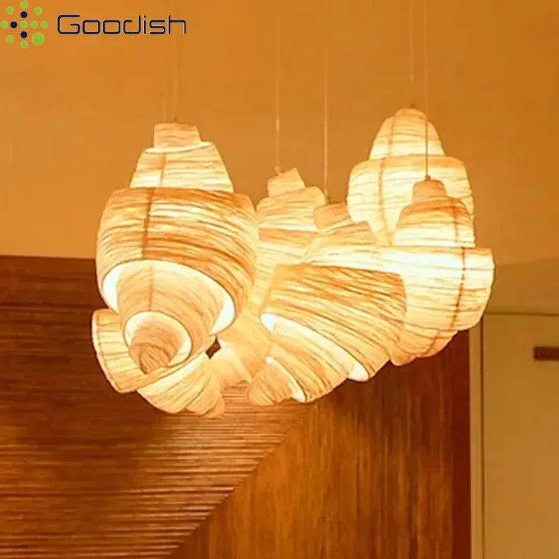 lumière suspendue spirale moderne salon restaurant semi transparent abat jour beige marronclair