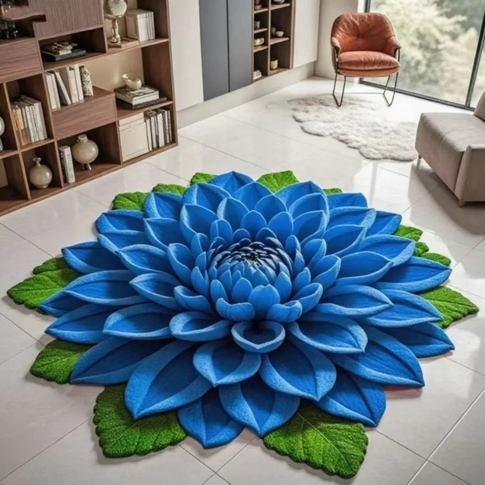 tapis fleurs roses daim antidérapant moderne bleu violet jaune chambre