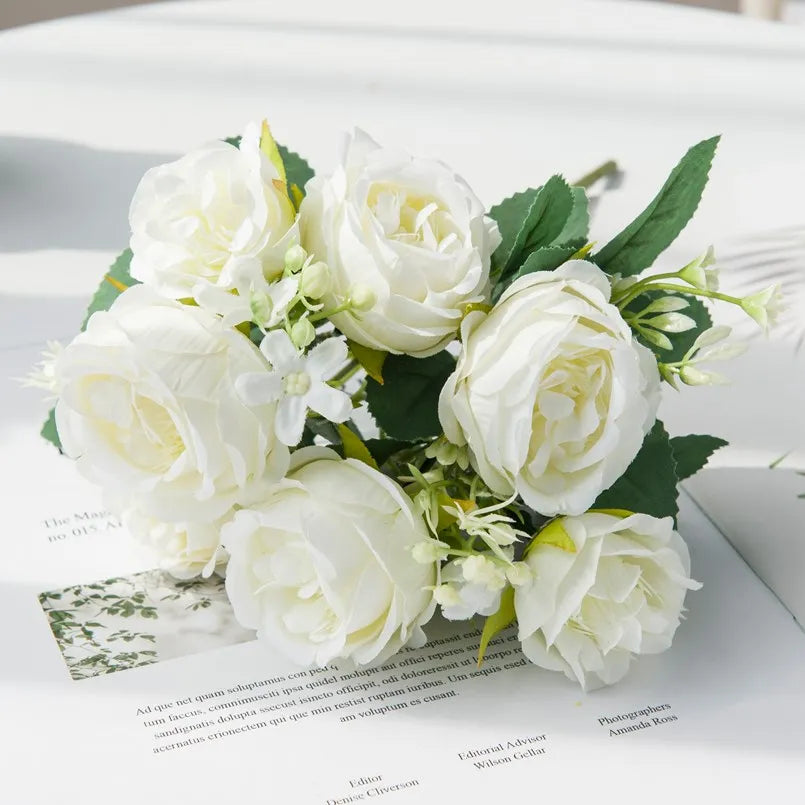 bouquet artificiel soie pivoine rose violet blanc décoration intérieure classique rustique vase transparent
