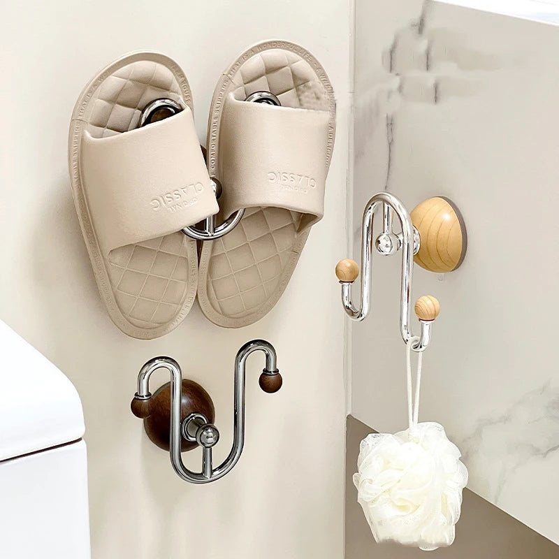 support mural ventouse sandales moderne boule bois cuir tissé beige marron adhésif almacenamiento