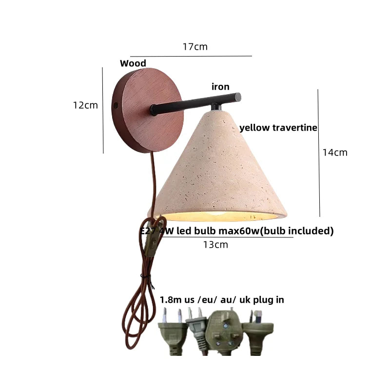 lampe murale moderne abatjour texturé bois ampoule led chaîne interrupteur marron noir beige