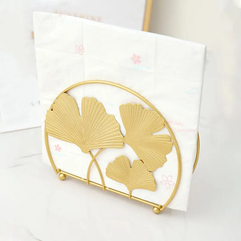porte serviettes moderne élégant feuilles gingko dorées clips salle manger décoration