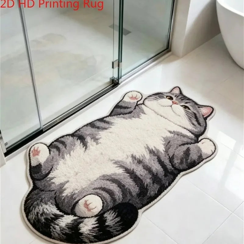 tapis doux peluche chat cartoon gris blanc noir 40x60cm 50x80cm