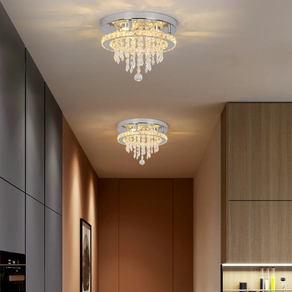 lustre cristal suspendu moderne argenté gouttes transparentes salon salle manger luxe