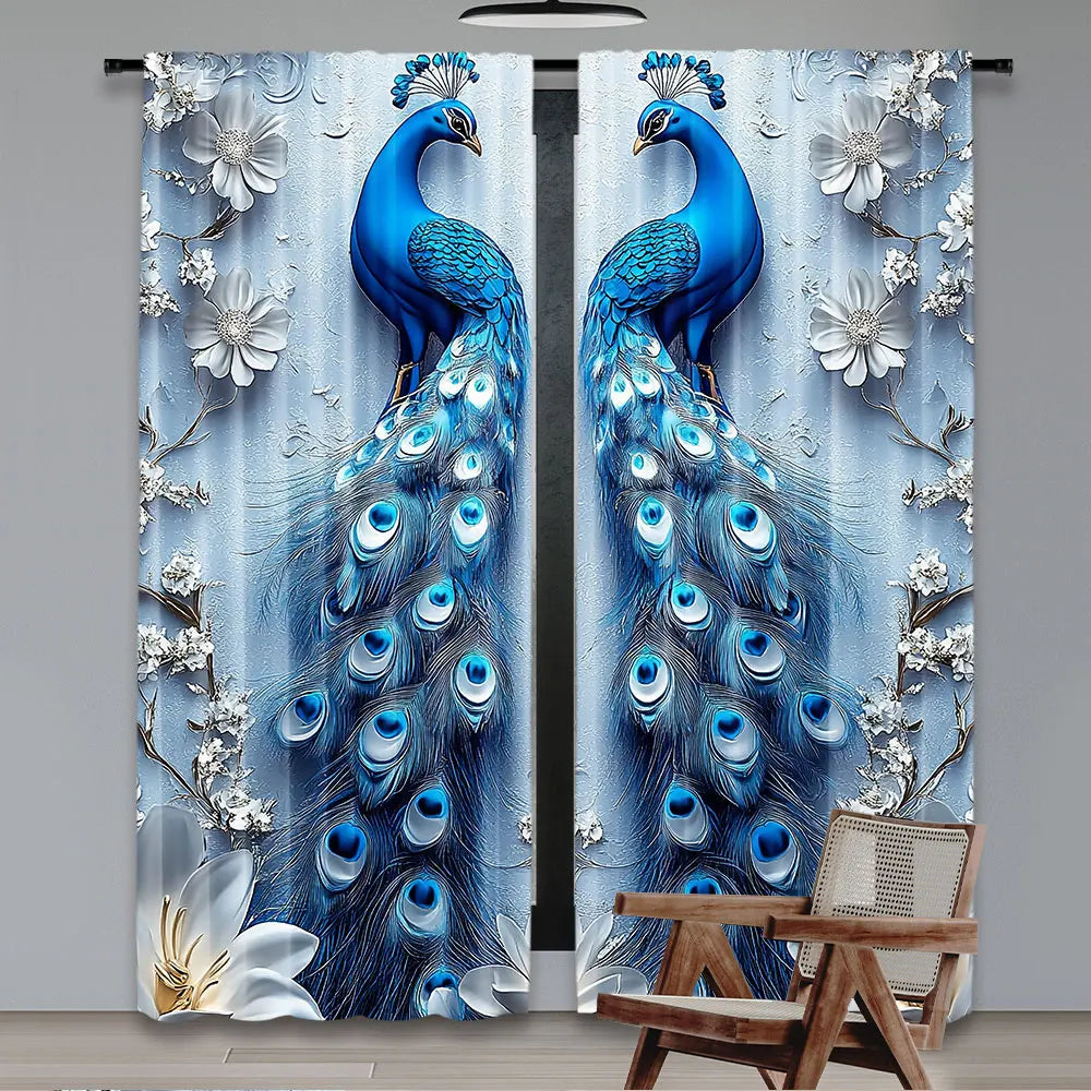 rideaux fenêtre deux pièces paons fleurs exotique floral opacité polyester moderne chambre salon