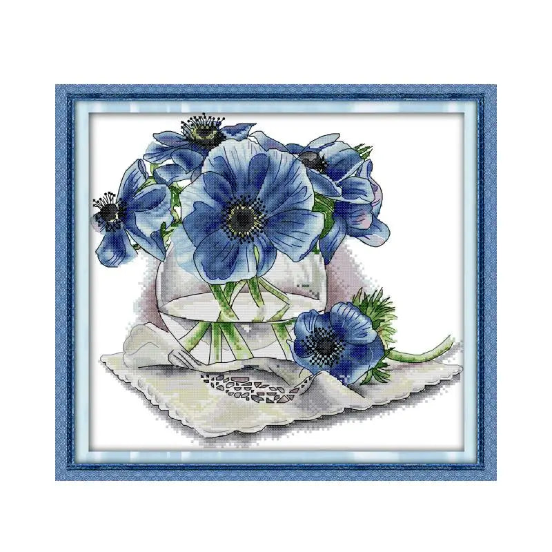 broderie anemones vase paysage automnal motif fleur tissu broder fil aiguille patron 11ct 14ct
