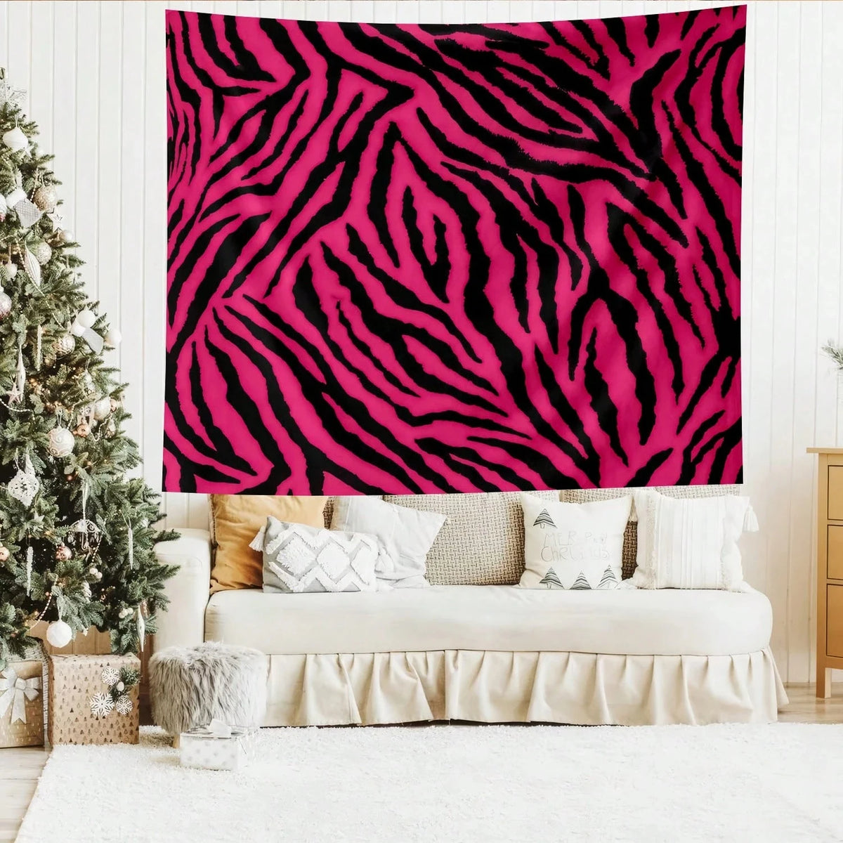 tapisserie moderne zèbres rose noir salon chambre décoration murale grande taille lavable machine