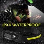 lampe frontale rechargeable led ipx4 camping pêche ceinture ajustable sensor switch noir jaune