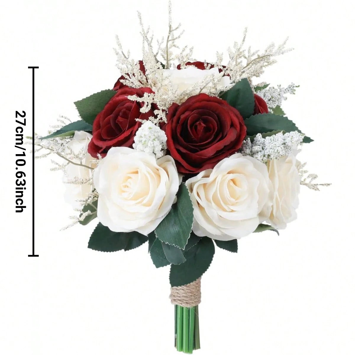 bouquets mariage roses artificielles bleu blanc vert romantique fleurs veloutées feuilles ruban satin blanc