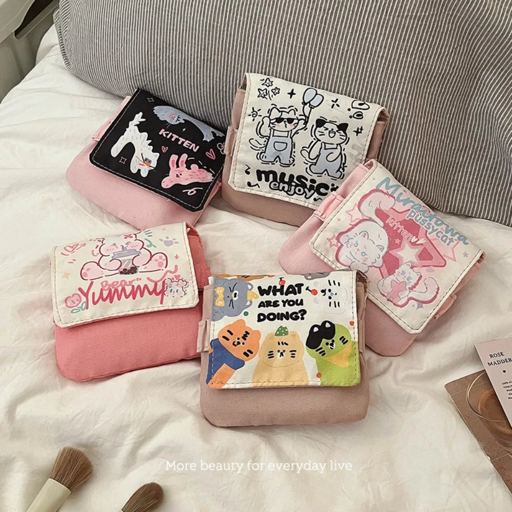 sac rangement réutilisable polyester rose noir blanc moderne mignon dessins animaux crèmes pinceau boîte