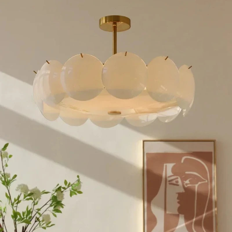 lampe suspendue moderne blanc doré sphères translucides lumière neutre chaude blanche