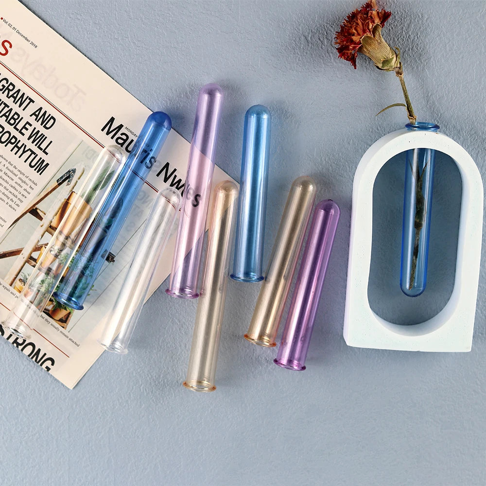vases tubes essai transparent blanc bleu violet orange decoration maison hydroponie plantes fabrication minimaliste