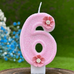 bougies anniversaire numéraux pailletées rose fleurs relief decoration festive tringle fixe boîte rangement