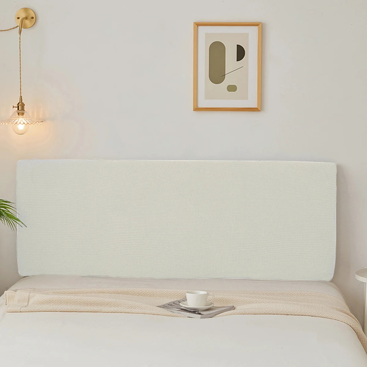 housse couvre tête lit blanc texture tissée moderne anti poussière polyester spandex