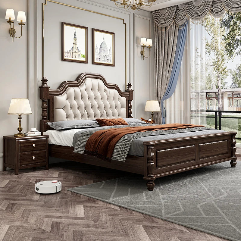 lit marron foncé classique cuir capitonné tissu carreaux 160cm 190cm chambre coucher moderne
