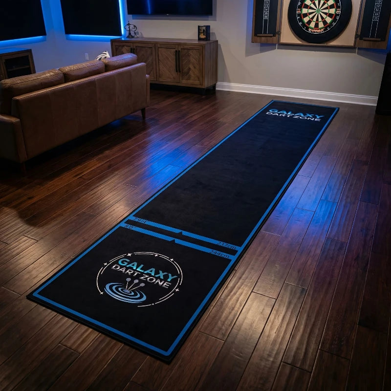 tapis jeu fléchettes polyester noir bleu logo galaxy dart zone moderneintérieur chambre decoration
